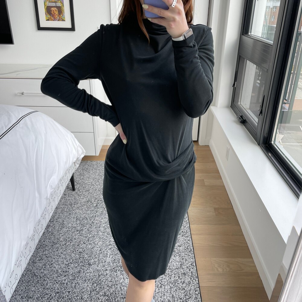 By Malene Birger High Neck Ruched Waist Dress Black Small